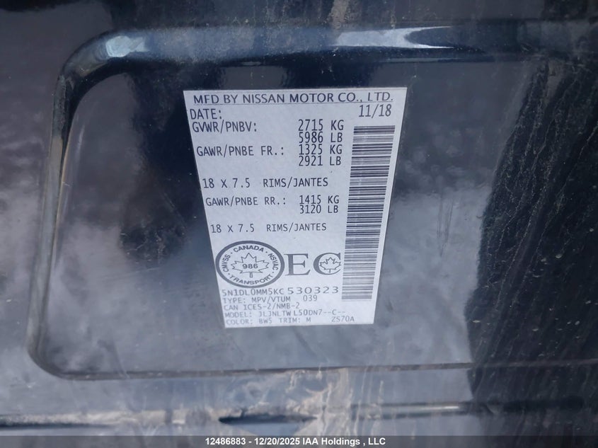 2019 Infiniti Qx60 Luxe/Pure VIN: 5N1DL0MM5KC530323 Lot: 12486883