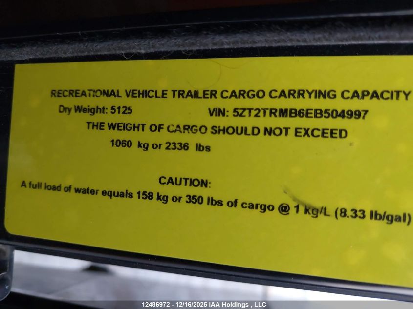 2014 Forest River Tracer VIN: 5ZT2TRMB6EB504997 Lot: 12486972