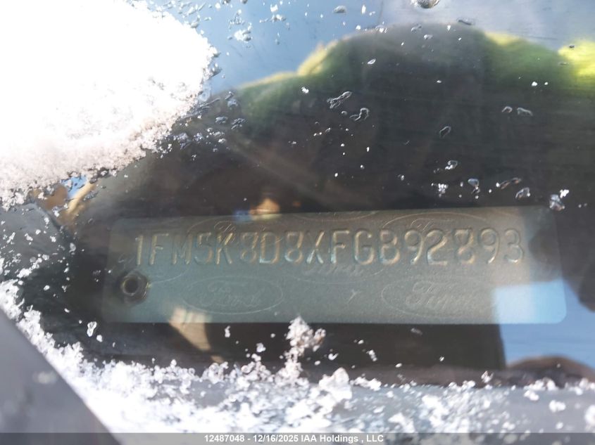 2015 Ford Explorer Xlt VIN: 1FM5K8D8XFGB92893 Lot: 12487048