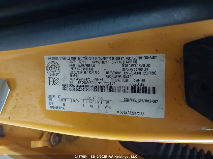 2022 Ford F-350 Chassis Xlt VIN: 1FD8W3F68NEC00161 Lot: 12487054