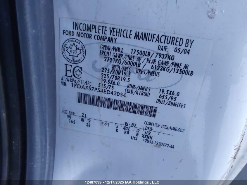 2004 Ford F-550 Xl/Xlt VIN: 1FDAF57P54ED43054 Lot: 12487099