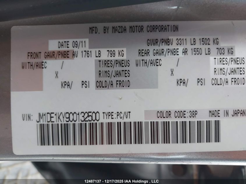 2012 Mazda Mazda2 VIN: JM1DE1KY9C0132500 Lot: 12487137