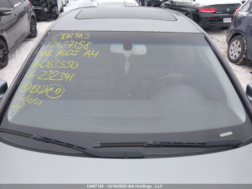 2008 Audi A4 3.2 Quattro VIN: WAUDH68E78A063550 Lot: 12487158