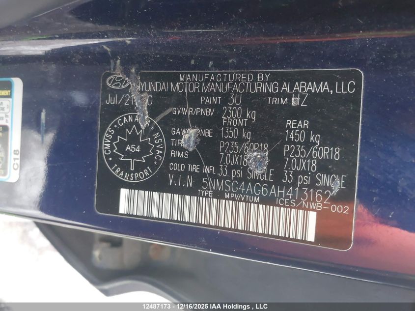 2010 Hyundai Santa Fe Gls VIN: 5NMSG4AG6AH413162 Lot: 12487173