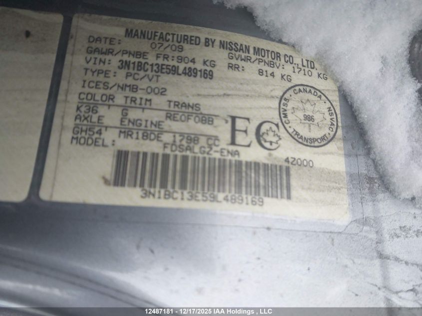 2009 Nissan Versa S/Sl VIN: 3N1BC13E59L489169 Lot: 12487181