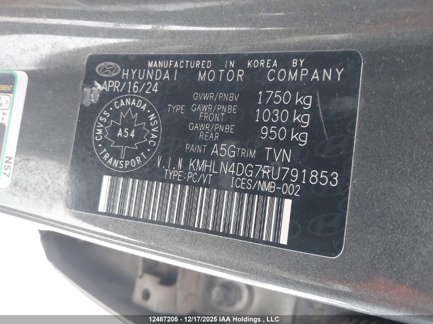 2024 Hyundai Elantra Luxury W/Two-Tone Interior VIN: KMHLN4DG7RU791853 Lot: 12487205