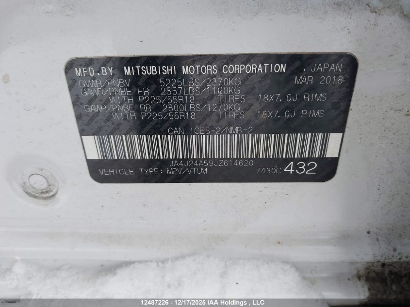 2018 Mitsubishi Outlander Phev Gt/Se VIN: JA4J24A59JZ614620 Lot: 12487226