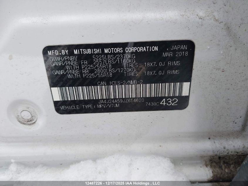 2018 Mitsubishi Outlander Phev Gt/Se VIN: JA4J24A59JZ614620 Lot: 12487226