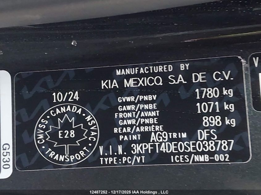 2025 Kia K4 Lx VIN: 3KPFT4DE0SE038787 Lot: 12487252