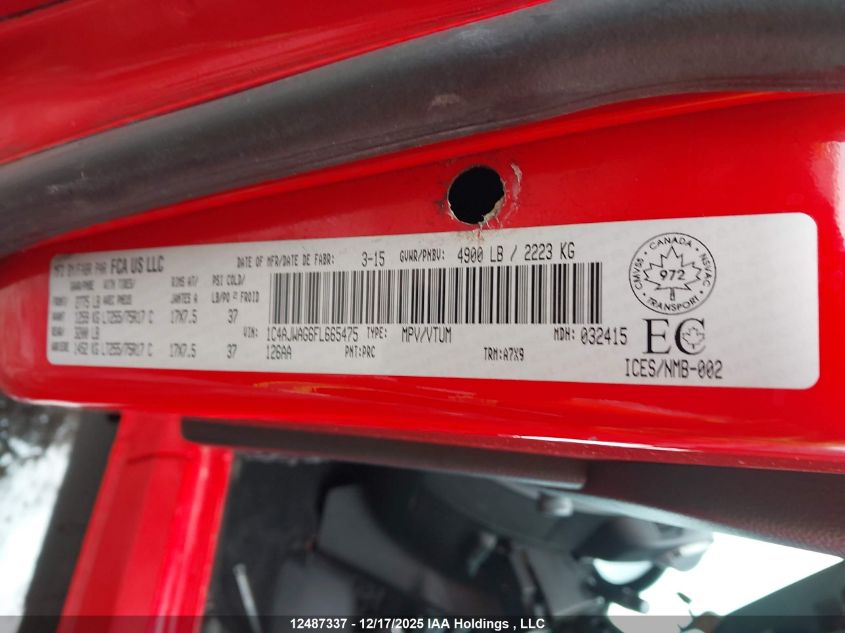 2015 Jeep Wrangler Sport VIN: 1C4AJWAG6FL665475 Lot: 12487337