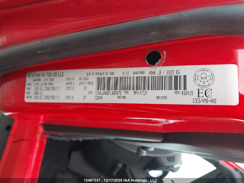 2015 Jeep Wrangler Sport VIN: 1C4AJWAG6FL665475 Lot: 12487337