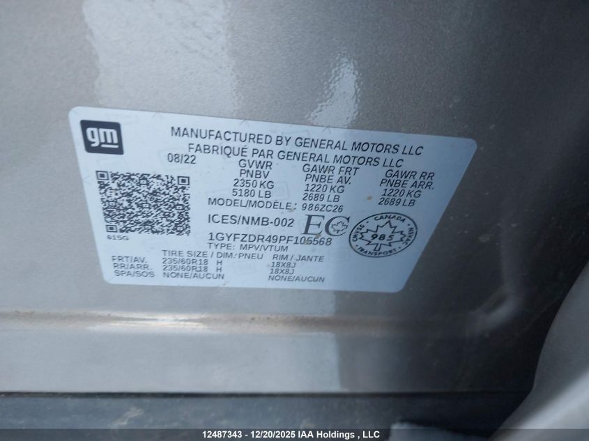 2023 Cadillac Xt4 Premium Luxury VIN: 1GYFZDR49PF105568 Lot: 12487343