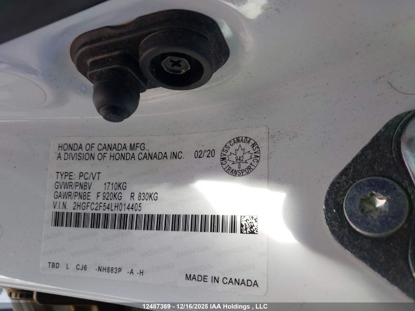 2020 Honda Civic Lx VIN: 2HGFC2F54LH014405 Lot: 12487369