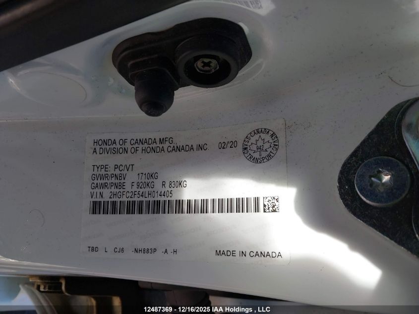 2020 Honda Civic Lx VIN: 2HGFC2F54LH014405 Lot: 12487369