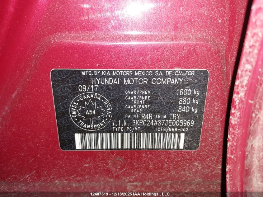 2018 Hyundai Accent Gl VIN: 3KPC24A37JE005969 Lot: 12487519