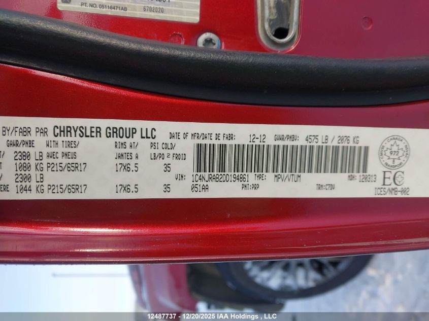 2013 Jeep Patriot Sport/North VIN: 1C4NJRAB2DD194861 Lot: 12487737