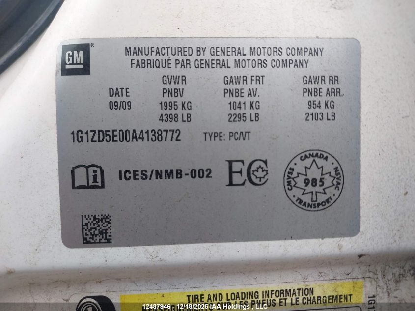 2010 Chevrolet Malibu Lt Platinum Edition VIN: 1G1ZD5E00A4138772 Lot: 12487946