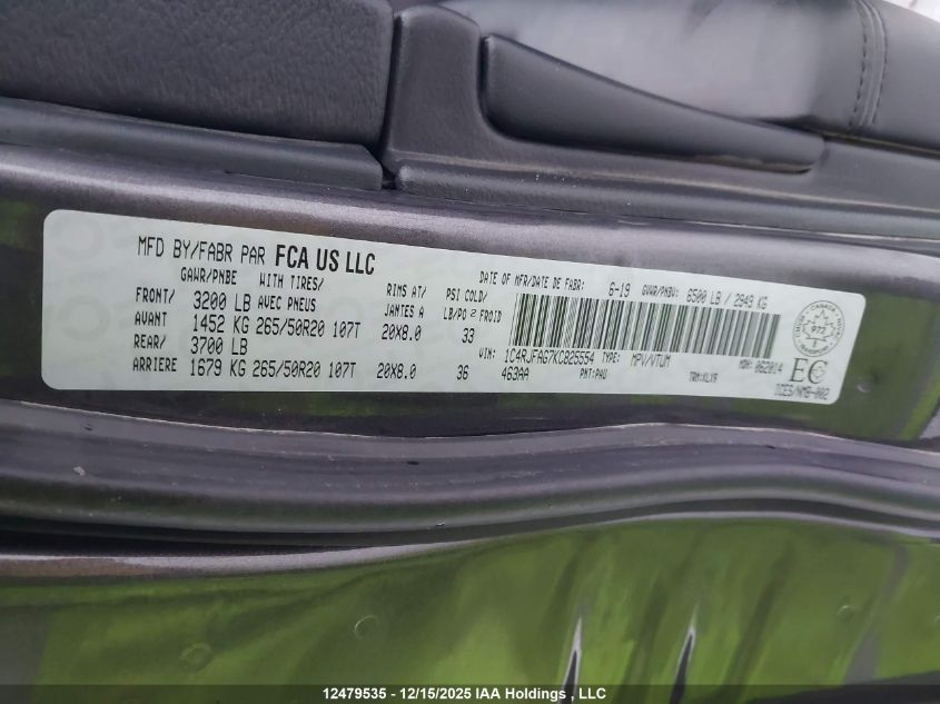 2019 Jeep Grand Cherokee Laredo VIN: 1C4RJFAG7KC825554 Lot: 12479535X