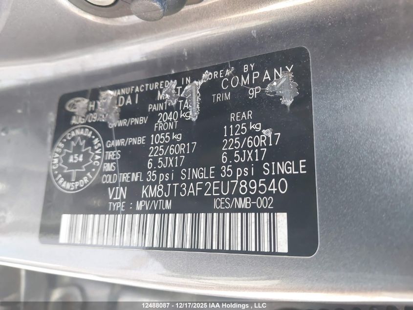 2014 Hyundai Tucson Gls VIN: KM8JT3AF2EU789540 Lot: 12488087