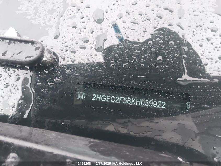 2019 Honda Civic Lx VIN: 2HGFC2F58KH039922 Lot: 12488258