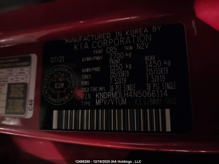 2022 Kia Sorento Hybrid VIN: KNDRMDLH4N5066114 Lot: 12488260