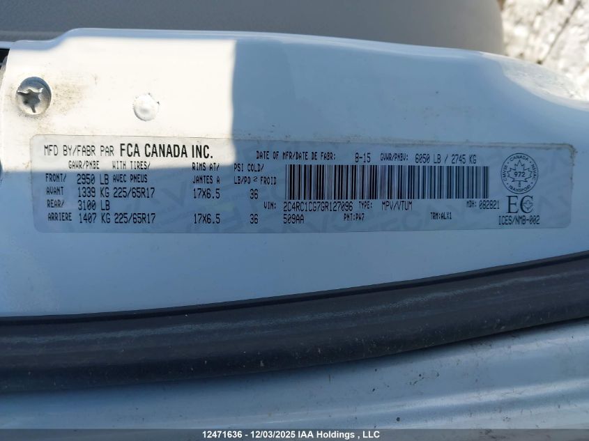 2016 Chrysler Town & Country Touring VIN: 2C4RC1CG7GR127096 Lot: 12471636X