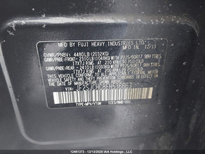 2014 Subaru Forester 2.5I Limited Package VIN: JF2SJCHC8EH536663 Lot: 12481373X