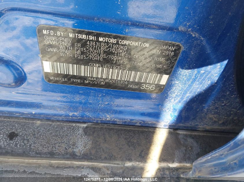 2016 Mitsubishi Rvr Se VIN: JA4AJ3AU8GZ611334 Lot: 12475277X