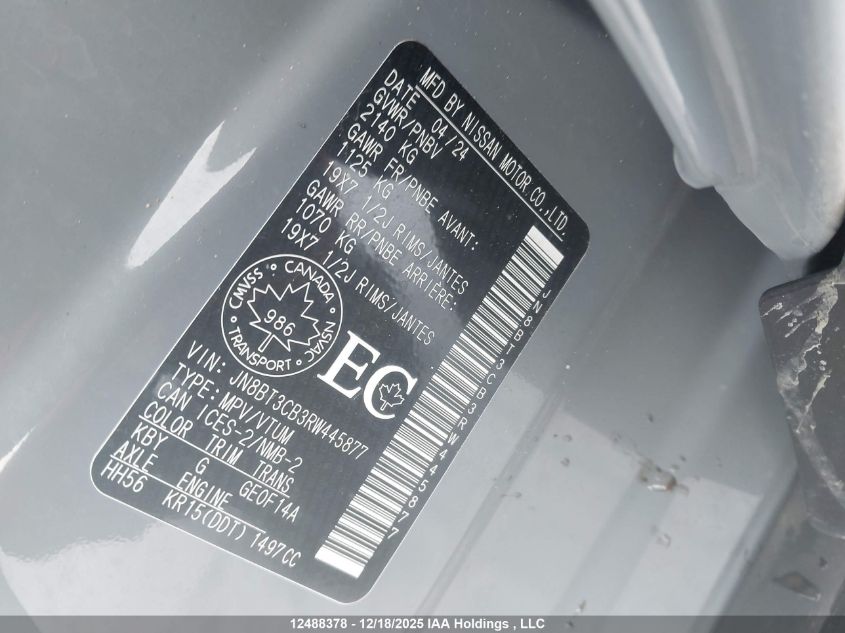 2024 Nissan Rogue Sl VIN: JN8BT3CB3RW445877 Lot: 12488378