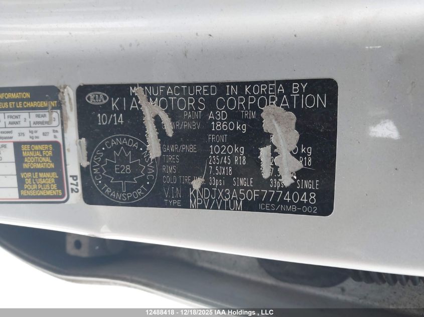 2015 Kia Soul Sx/Sx Luxury VIN: KNDJX3A50F7774048 Lot: 12488418