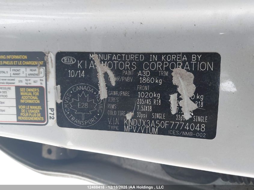 2015 Kia Soul Sx/Sx Luxury VIN: KNDJX3A50F7774048 Lot: 12488418