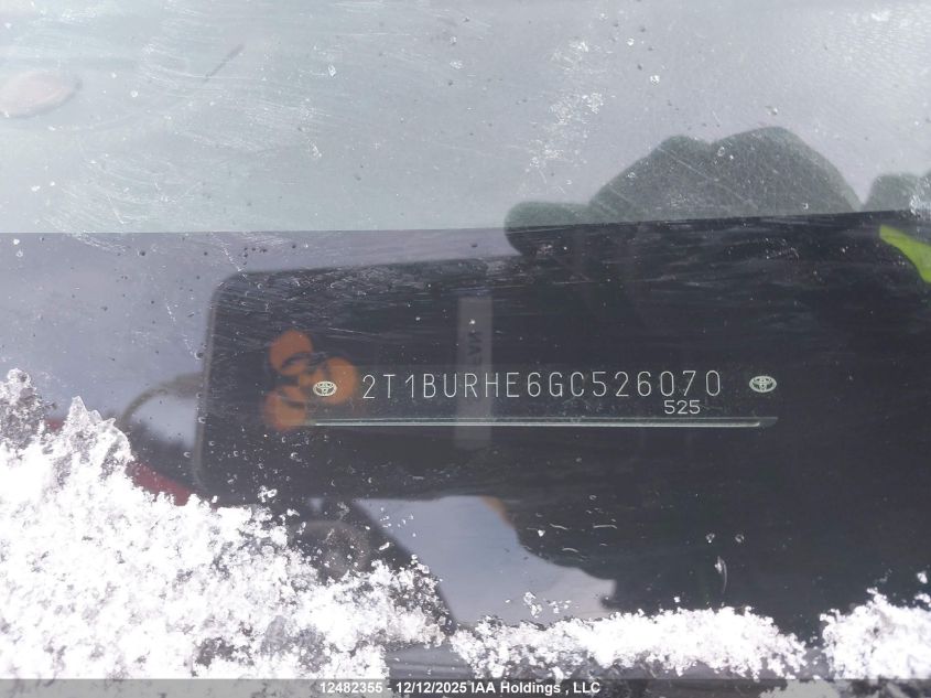 2016 Toyota Corolla Le VIN: 2T1BURHE6GC526070 Lot: 12482355X