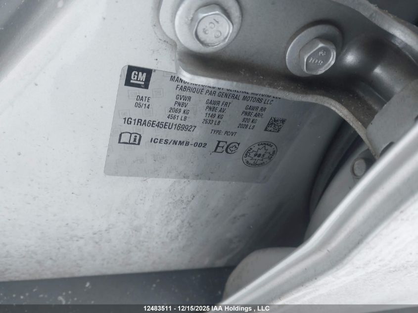 2014 Chevrolet Volt VIN: 1G1RA6E45EU169927 Lot: 12483511X
