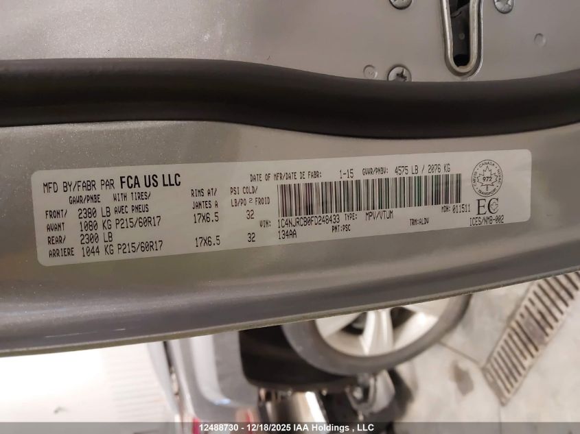 2015 Jeep Patriot Limited VIN: 1C4NJRCB0FD248433 Lot: 12488730