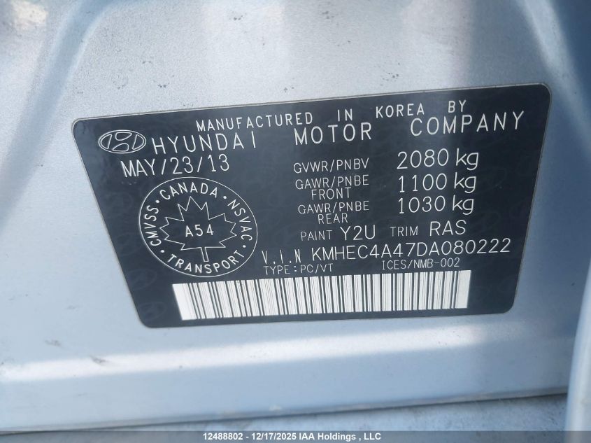 2013 Hyundai Sonata Hybrid Limited VIN: KMHEC4A47DA080222 Lot: 12488802