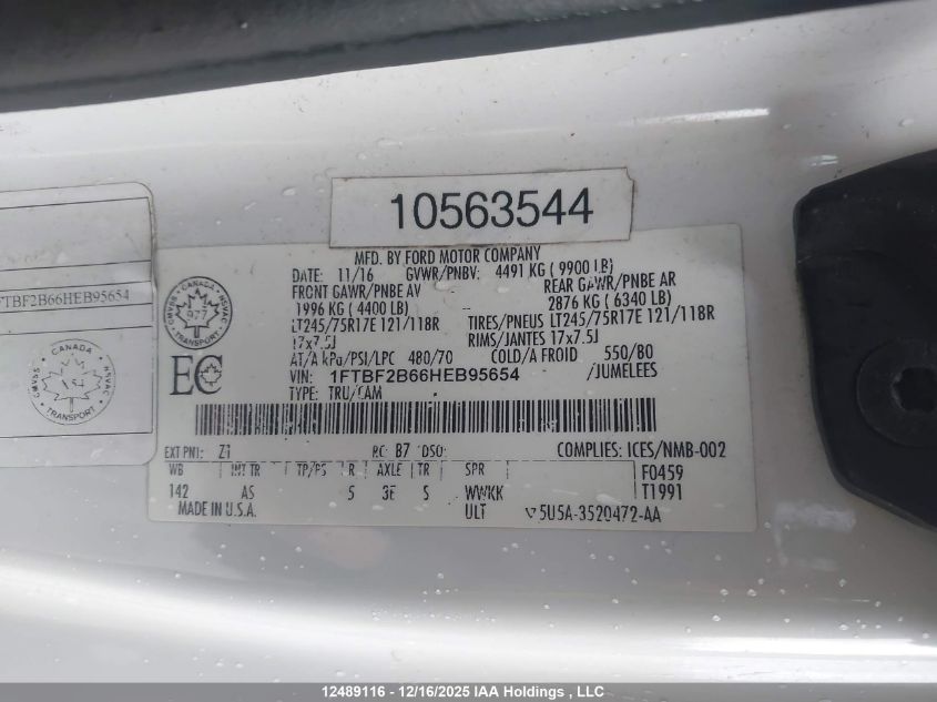2017 Ford F-250 Xl VIN: 1FTBF2B66HEB95654 Lot: 12489116