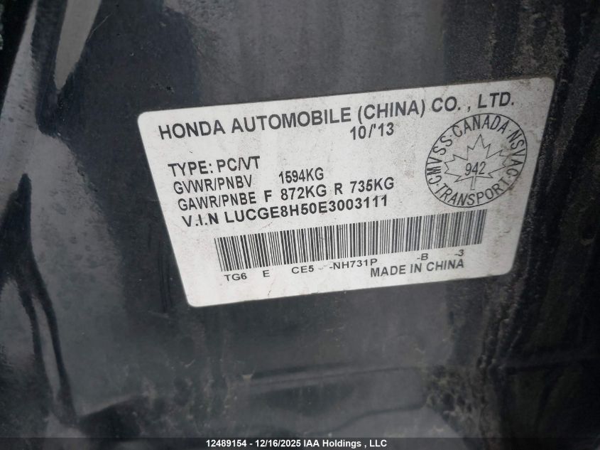 2014 Honda Fit Lx VIN: LUCGE8H50E3003111 Lot: 12489154