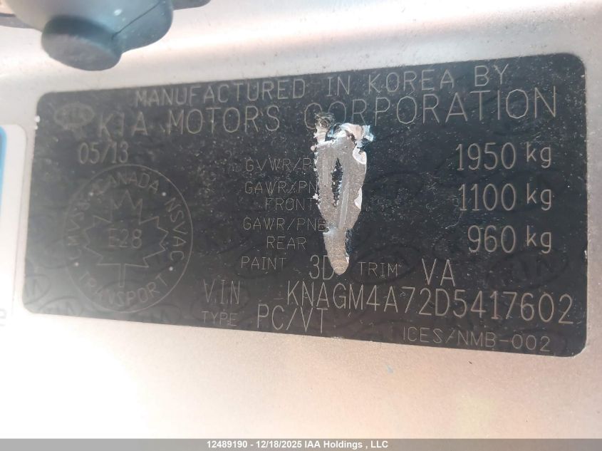 2013 Kia Optima Lx/Lx+ VIN: KNAGM4A72D5417602 Lot: 12489190