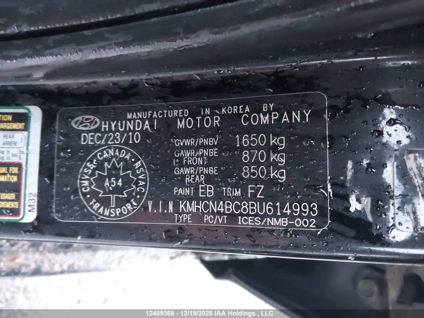 2011 Hyundai Accent Gls VIN: KMHCN4BC8BU614993 Lot: 12489368