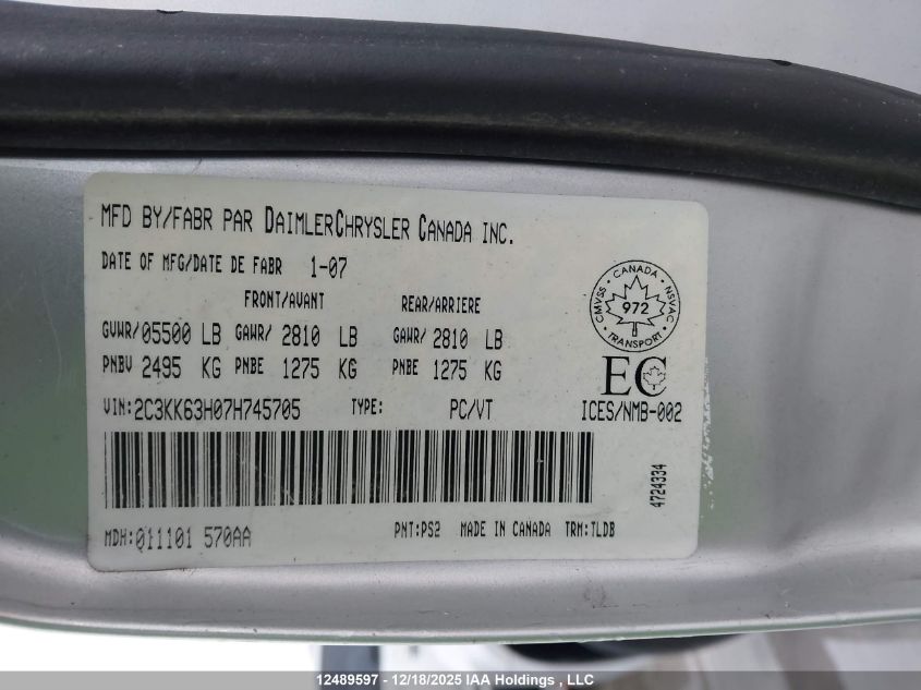 2007 Chrysler 300C VIN: 2C3KK63H07H745705 Lot: 12489597
