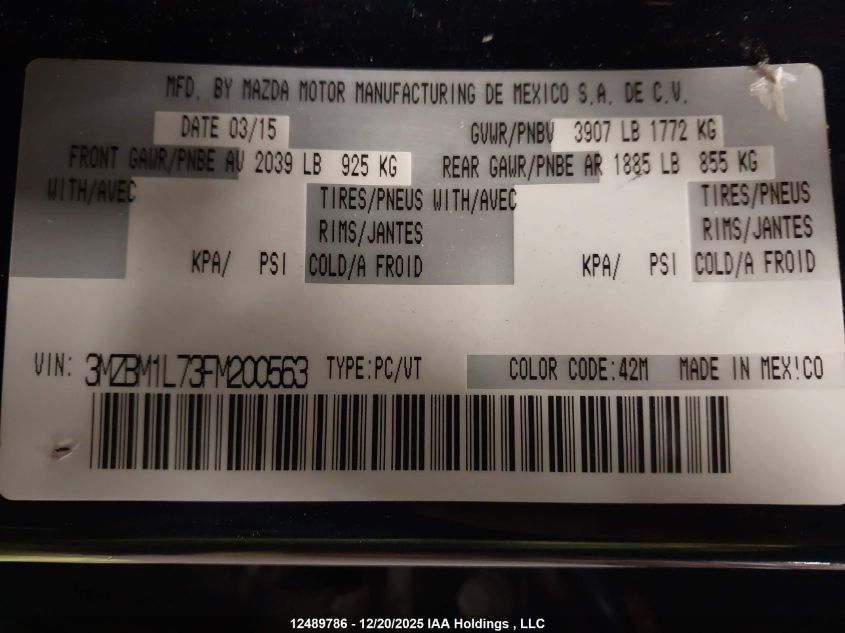 2015 Mazda 3 Touring VIN: 3MZBM1L73FM200563 Lot: 12489786