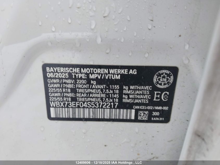 2025 BMW X1 xDrive28I VIN: WBX73EF04S5372217 Lot: 12489806