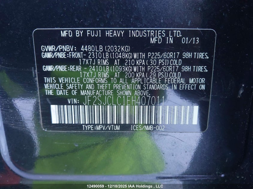 2014 Subaru Forester 2.5I Touring Package VIN: JF2SJCLC1EH407011 Lot: 12490059