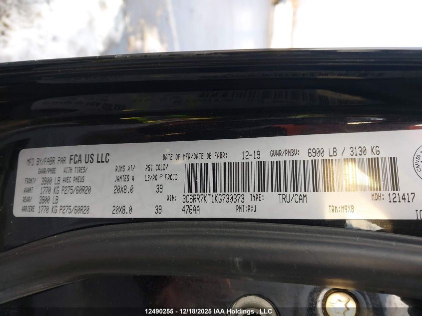 2019 Ram 1500 Classic St VIN: 3C6RR7KT1KG730373 Lot: 12490255