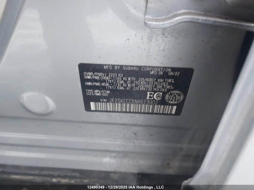 2022 Subaru Forester VIN: JF2SKECC6NH513902 Lot: 12490349