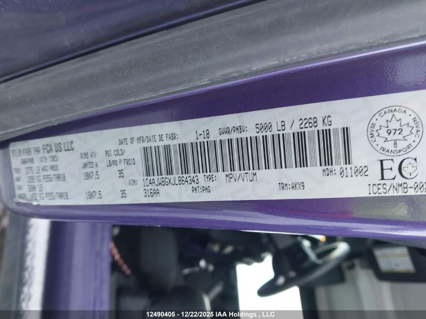 2018 Jeep Wrangler Jk Sahara VIN: 1C4AJWBGXJL864343 Lot: 12490405