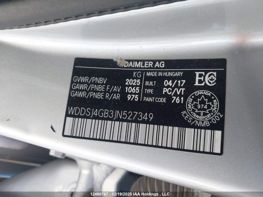 2018 Mercedes-Benz Cla 250 4Matic VIN: WDDSJ4GB3JN527349 Lot: 12490767