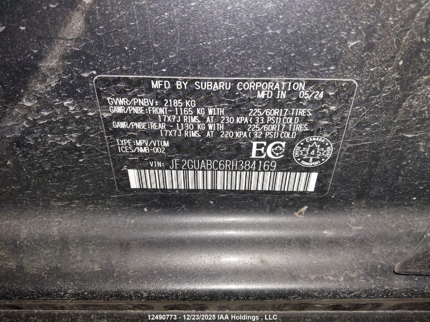 2024 Subaru Crosstrek Convenience VIN: JF2GUABC6RH384169 Lot: 12490773