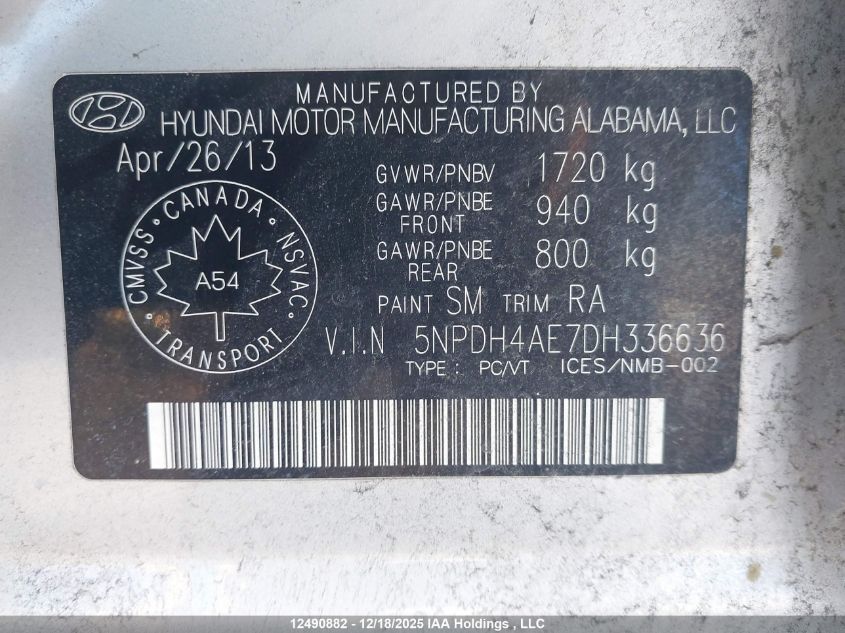 2013 Hyundai Elantra Gl VIN: 5NPDH4AE7DH336636 Lot: 12490882