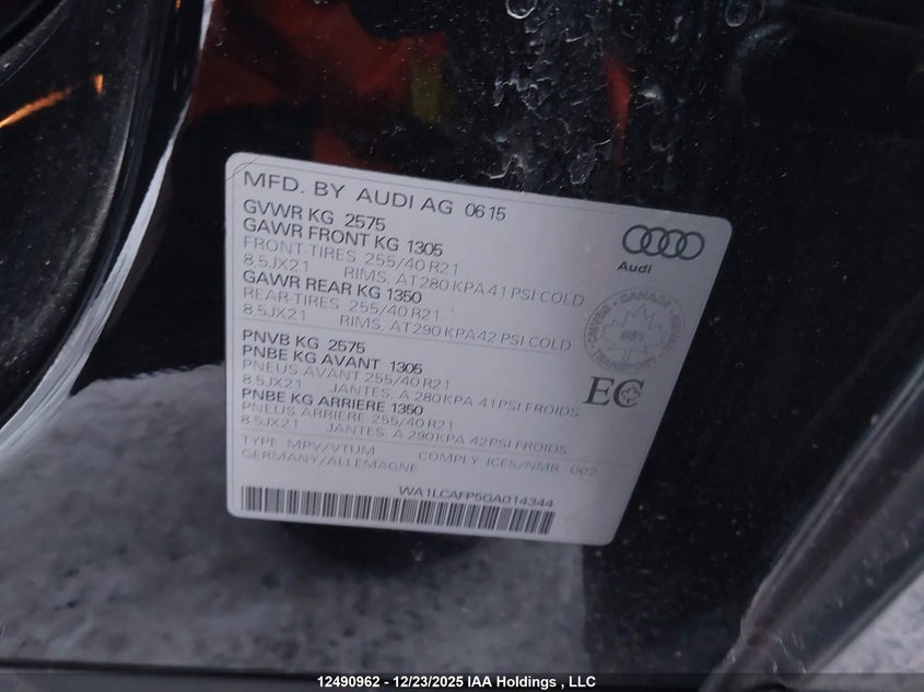 2016 Audi Sq5 3.0T Technik VIN: WA1LCAFP5GA014344 Lot: 12490962